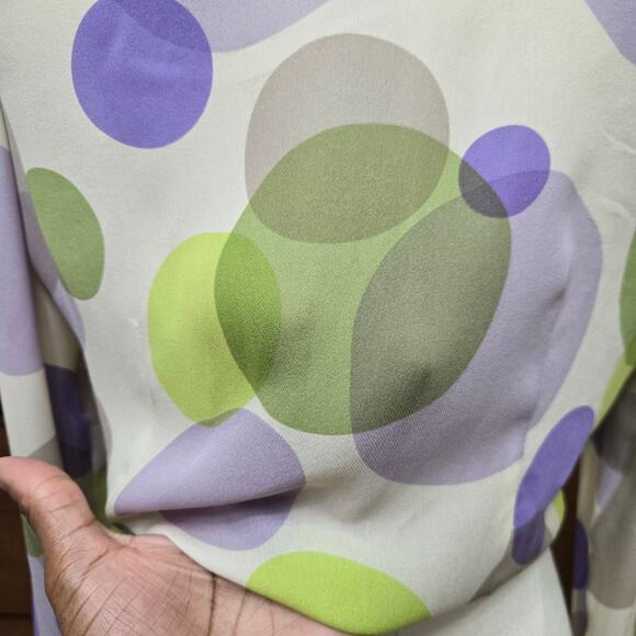 Maggy London Women Vtg 90s Y2K Maximalist Mod Retro Sheer Silk Tie Front Top 8 - Picture 5 of 8